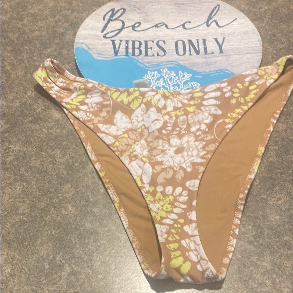 Aerie Floral Bikini Bottom in Tan and Yellow